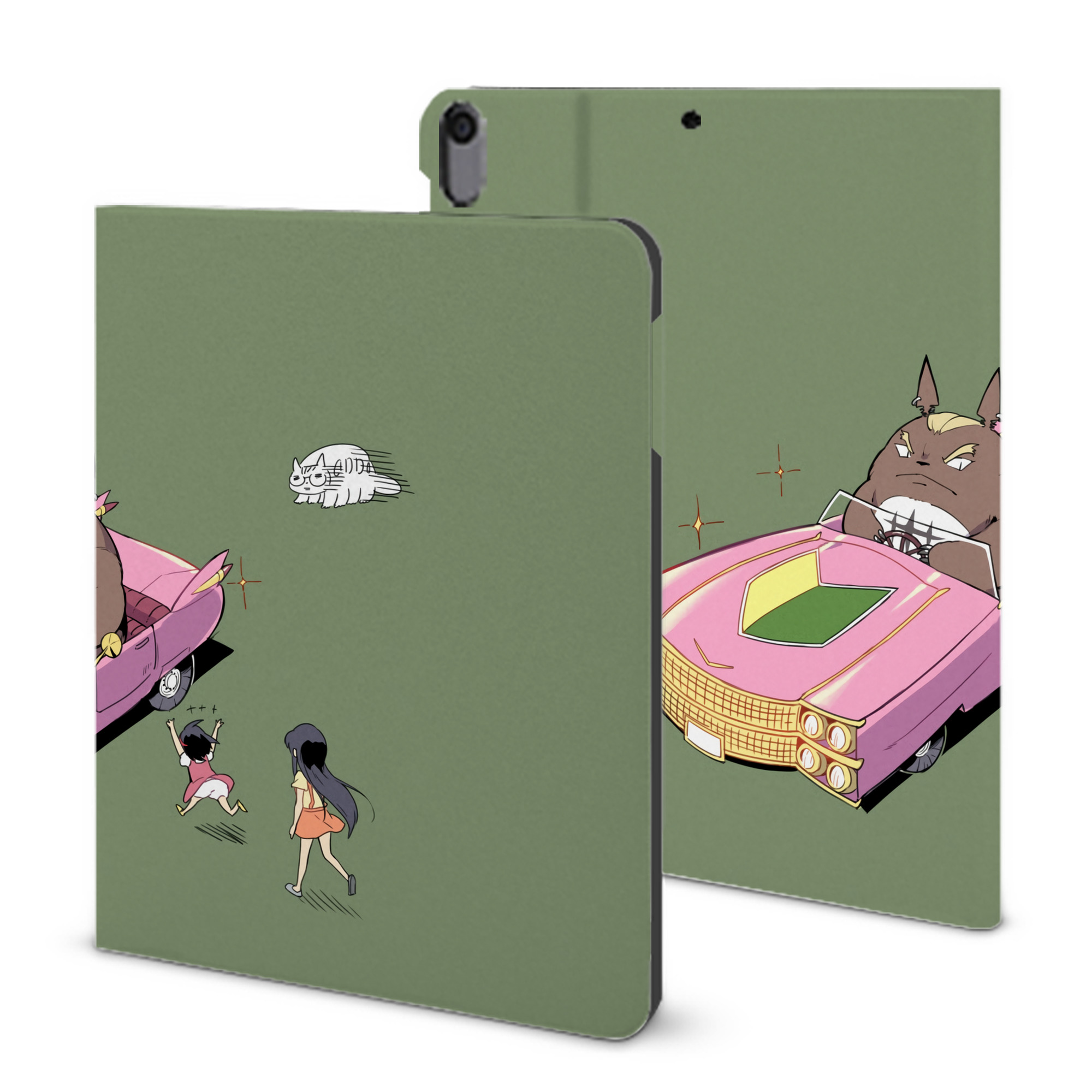 （画像用） となりのトトロ 草壁メイ 草壁サツキ My Neighbor Totoro Satsuki Kusakabe Mei Kusakabe IPad ケース ブック型 PUレザー TPU 耐衝撃 軽量 薄型 ペン収納なし 全面保護 IPad 各モデル対応